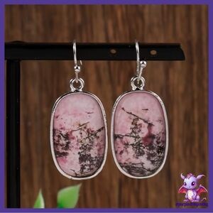 Breathtaking Pink and Silver Oval Stone Earrings